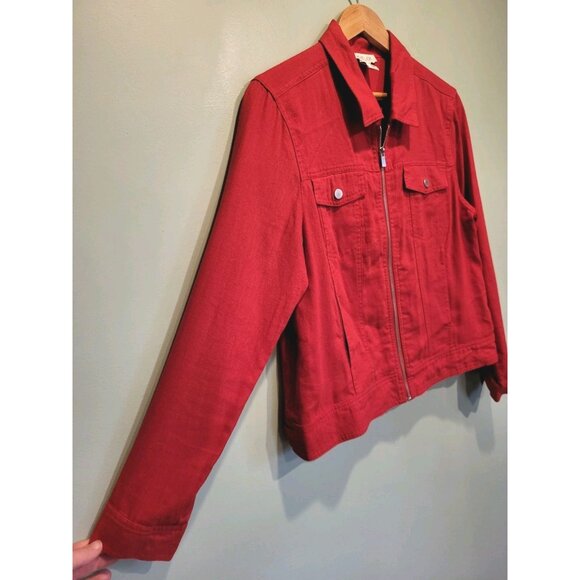 Rachael Zoe Red Linen Blend Lightweight Full Zip Jacket Pockets Sz L - Picture 3 of 7